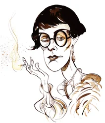 Sylvia Townsend Warner - caricature tenant une cigarette